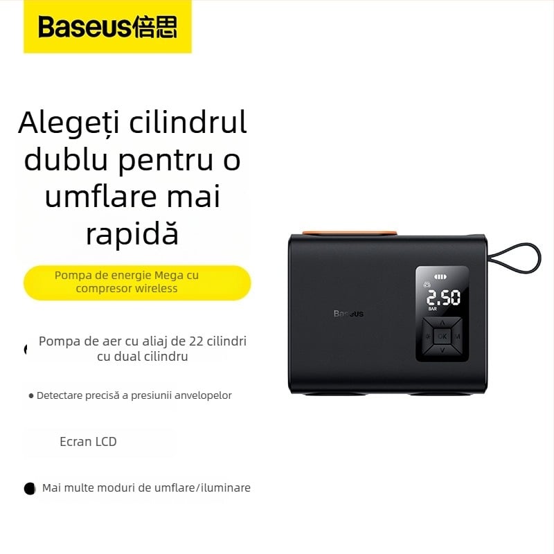 Baseus pompă de aer pentru mașină, cilindru dublu, USB încărcare, 12V, 220W