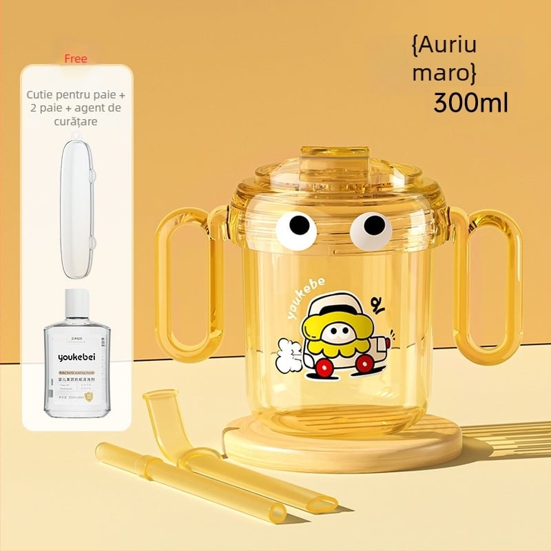 PPSU cană pentru copii de lapte, stil desen animat, cană cu pai pentru băut direct, pentru copii 1–3 ani și peste, rezistentă la căderi de la Youkebei