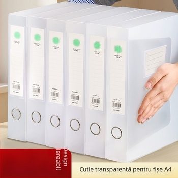 Cutie transparentă pentru documente pliabilă, din PP, cu posibilitatea de a fi stivuită, lățimea spatelui 55 mm, stil Muji, pentru birou