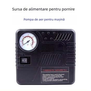 Pompa de aer de urgență pentru mașină, 12V, 100W, 50 L/min, furtun 41 cm, manometru pentru presiunea pneurilor