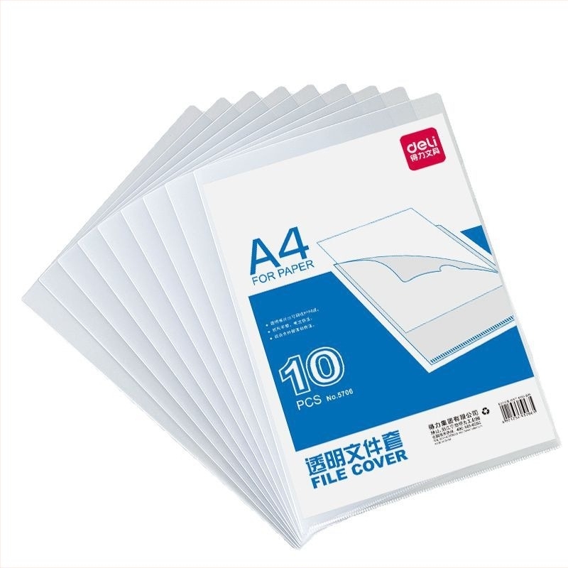 Husă transparentă PP pentru documente, formă în L, brand Deli, model 5706, grosime 0,18 mm