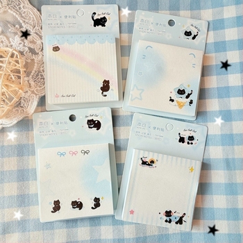 Note autoadezive cu temă pisică, Foițe în stil Ins, formă pătrată, adezive, ambalaj de bază
