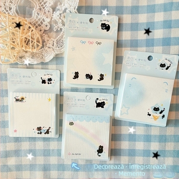 Note autoadezive cu temă pisică, Foițe în stil Ins, formă pătrată, adezive, ambalaj de bază
