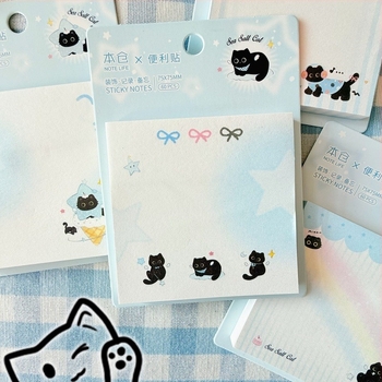 Note autoadezive cu temă pisică, Foițe în stil Ins, formă pătrată, adezive, ambalaj de bază