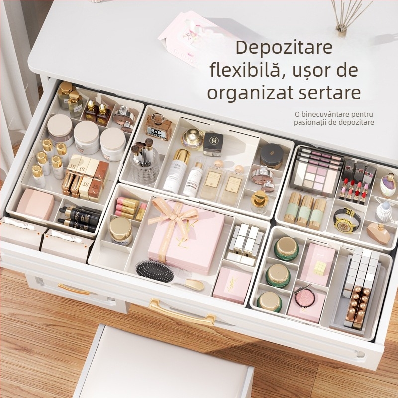 Cutie de depozitare cu compartimente retractabile, organizator pentru tacâmuri, cosmetică, papetărie și medicamente, stil Japonez, material PP