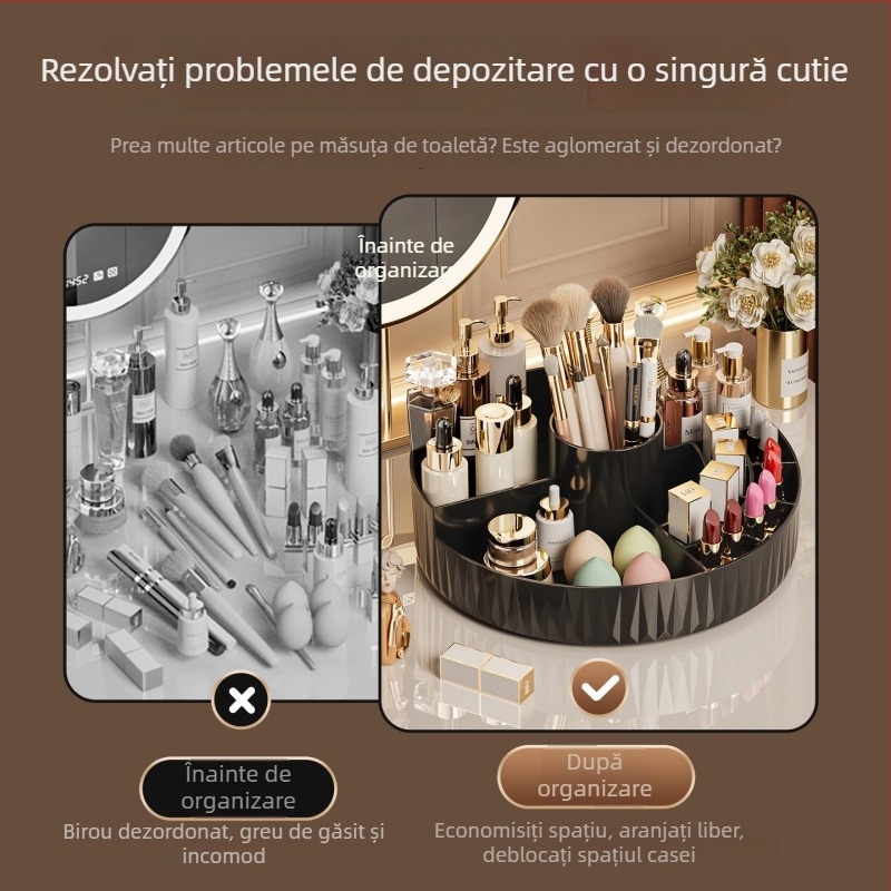 Organizator rotativ pentru cosmetice, spațiu de depozitare pe birou pentru machiaj, îngrijire a pielii și pensule