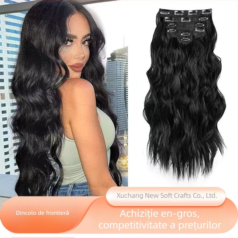 Perucă invizibilă cu bucle, fibre sintetice rezistente la temperatură, set de șase piese cu clipsuri, extensii de păr — nu poate fi decolorată sau îndreptată