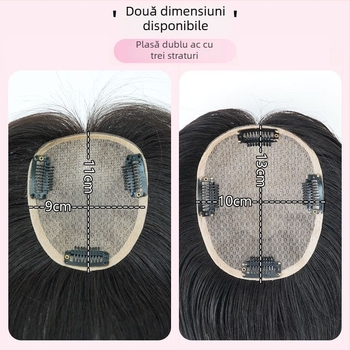 Piesă de păr pentru femei, lucrată manual, din păr uman real, cu breton și coroană înaltă