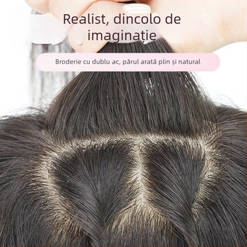 Piesă de păr pentru femei, lucrată manual, din păr uman real, cu breton și coroană înaltă