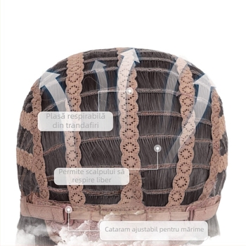 Perucă pentru femei cu breton drept și păr lung buclat, mătase la temperaturi înalte, aspect natural, conturarea feței, necolorabilă