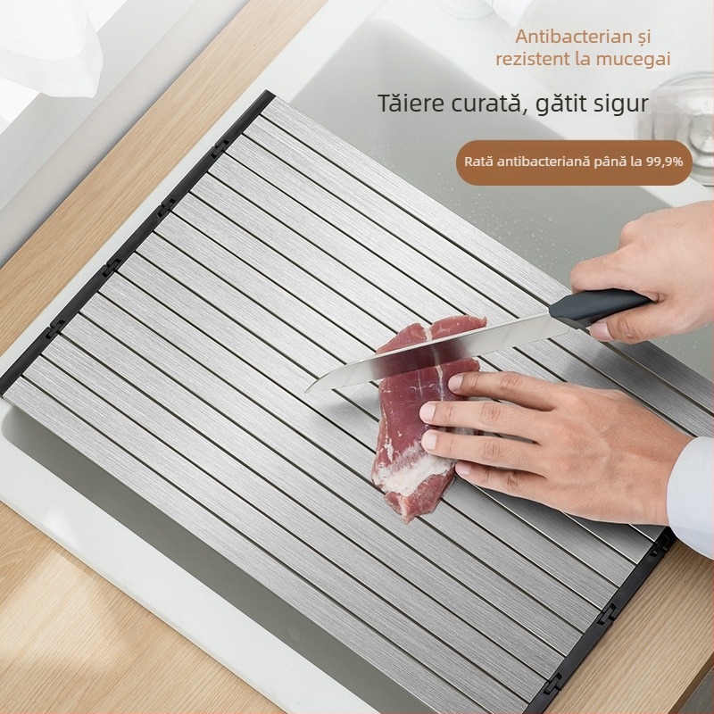 Daschi raft pliabil de drenaj pentru chiuvetă, din oțel inoxidabil, cu tocător