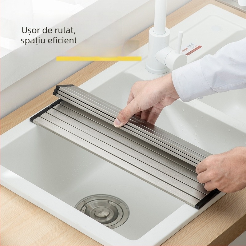 Daschi raft pliabil de drenaj pentru chiuvetă, din oțel inoxidabil, cu tocător