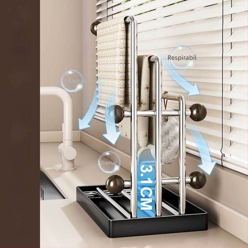 Raft de uscare vase din oțel inoxidabil pentru bucătărie – mobil, fără instalare, design în formă de L, stil mid-century, pentru blat sau dulap superior