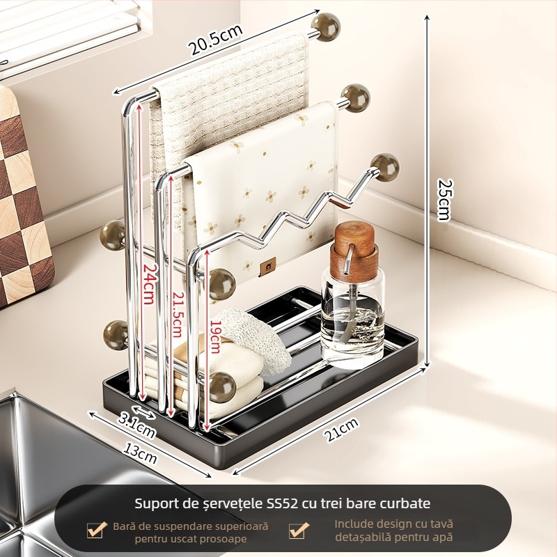 Raft de uscare vase din oțel inoxidabil pentru bucătărie – mobil, fără instalare, design în formă de L, stil mid-century, pentru blat sau dulap superior