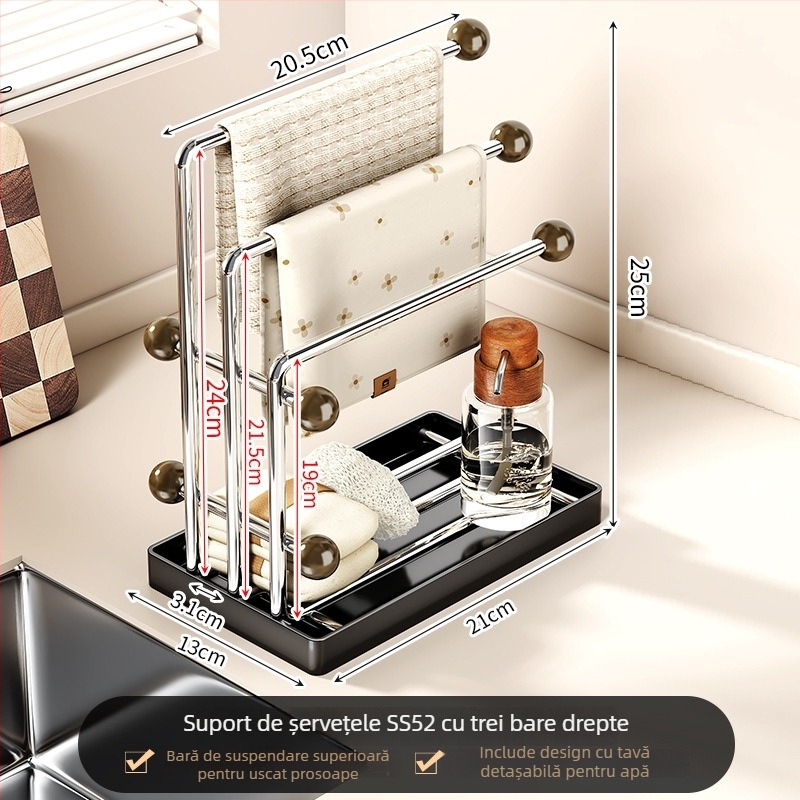Raft de uscare vase din oțel inoxidabil pentru bucătărie – mobil, fără instalare, design în formă de L, stil mid-century, pentru blat sau dulap superior