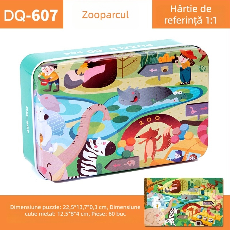 Puzzle plat din lemn pentru copii 4–6 ani, 60 piese, ambalaj blister