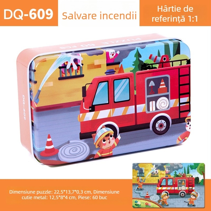 Puzzle plat din lemn pentru copii 4–6 ani, 60 piese, ambalaj blister