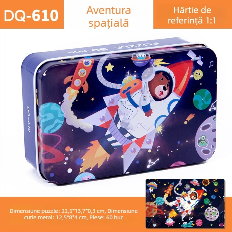 Puzzle plat din lemn pentru copii 4–6 ani, 60 piese, ambalaj blister