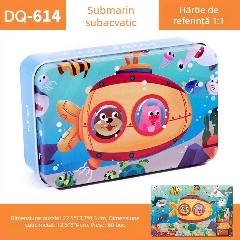 Puzzle plat din lemn pentru copii 4–6 ani, 60 piese, ambalaj blister