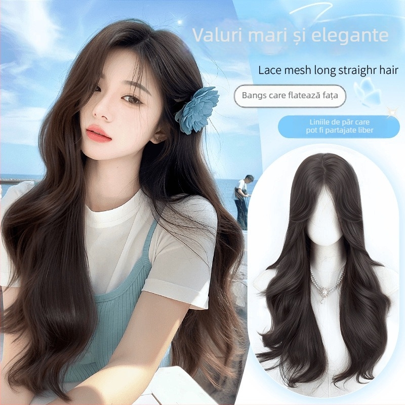 Perucă cu bucle lungi, dantelă frontală, acoperire completă a capului, fibre rezistente la temperatură