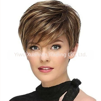 Perucă: păr scurt drept, cu breton diagonal, din fibre rezistente la temperatură, vopsibilă, model A072