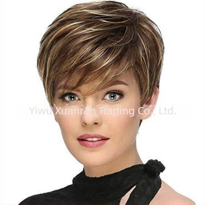 Perucă: păr scurt drept, cu breton diagonal, din fibre rezistente la temperatură, vopsibilă, model A072