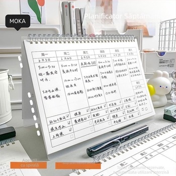 Caiet cu spirala, planificator săptămânal cu calendar, 60 pagini, hârtie Dowling.