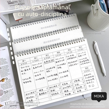 Caiet cu spirala, planificator săptămânal cu calendar, 60 pagini, hârtie Dowling.