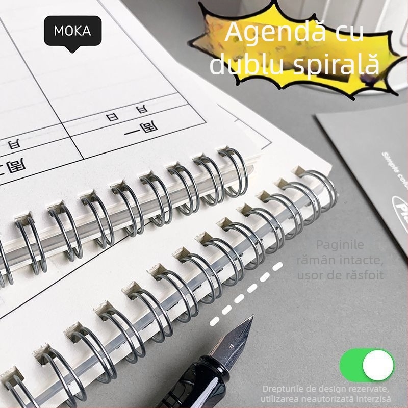 Caiet cu spirala, planificator săptămânal cu calendar, 60 pagini, hârtie Dowling.