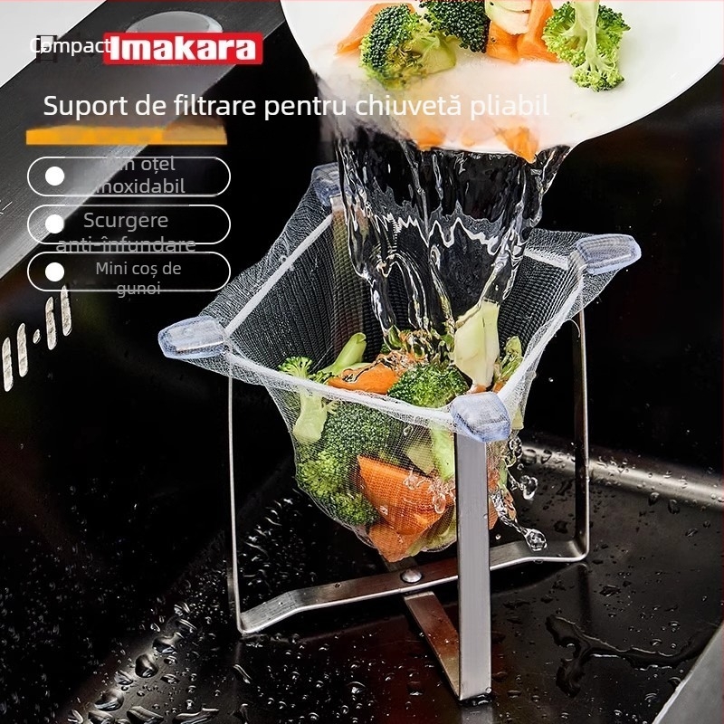 Raft rabatabil ABS pentru chiuveta bucătăriei, spațiu pentru resturi și filtrare încorporată