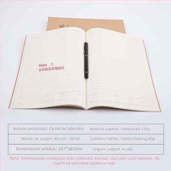Jurnal de rapoarte de laborator chimie, legare cu sârmă, copertă Kraft, hârtie Forest 80 g