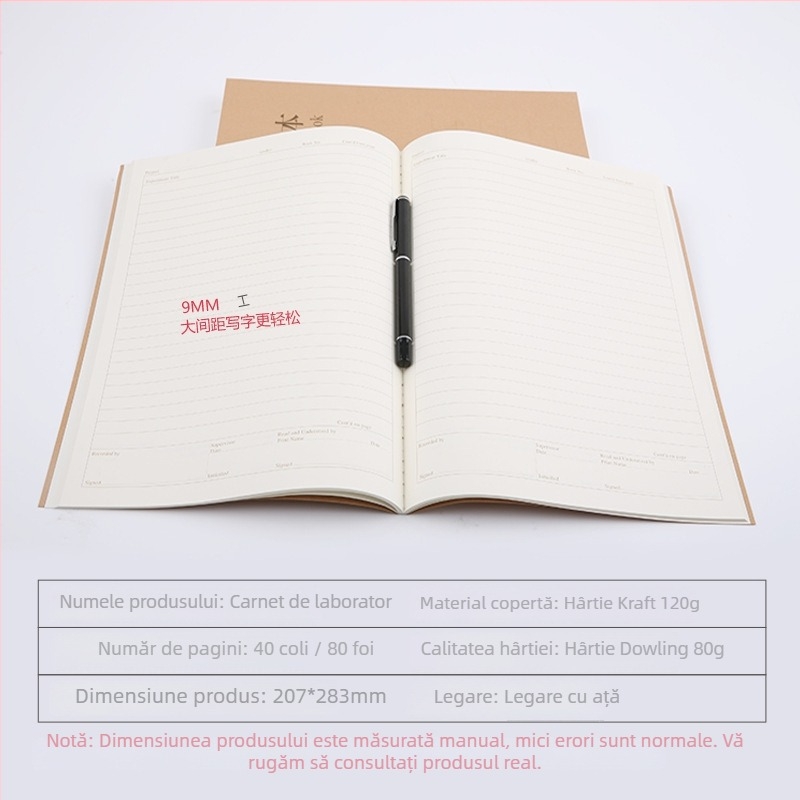 Jurnal de rapoarte de laborator chimie, legare cu sârmă, copertă Kraft, hârtie Forest 80 g