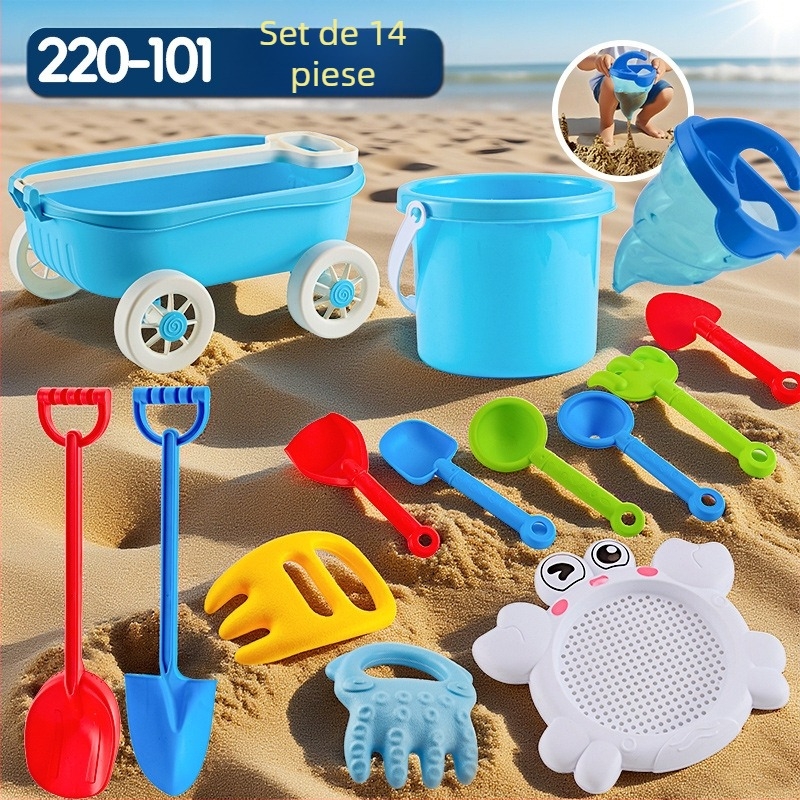 Set jucării de plajă cu unelte pentru săpat în nisip și lopățile, din plastic, pentru copii 4–6 ani, cu activități de apă
