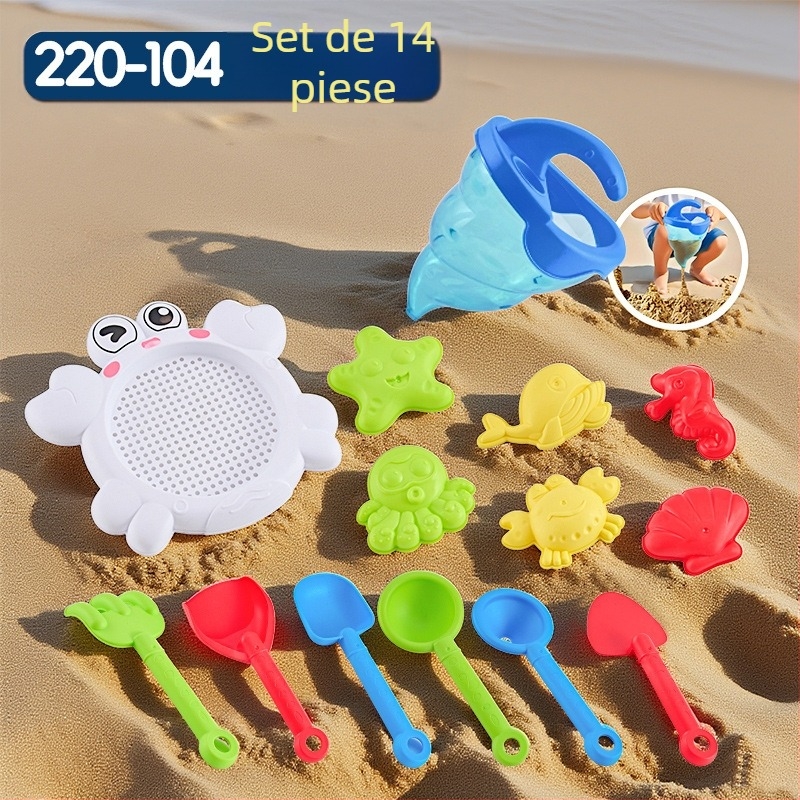 Set jucării de plajă cu unelte pentru săpat în nisip și lopățile, din plastic, pentru copii 4–6 ani, cu activități de apă