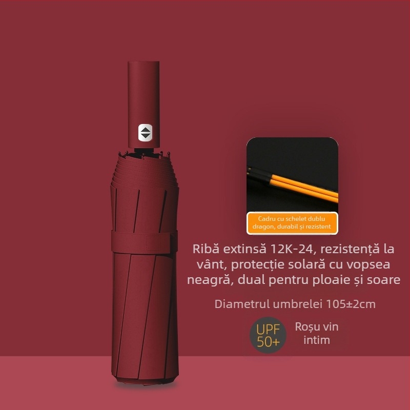 Umbrelă automată pliabilă cu 24 de spițe pentru femei – umbrelă publicitară cu logo, protecție UV UPF 40+, țesătură 190T