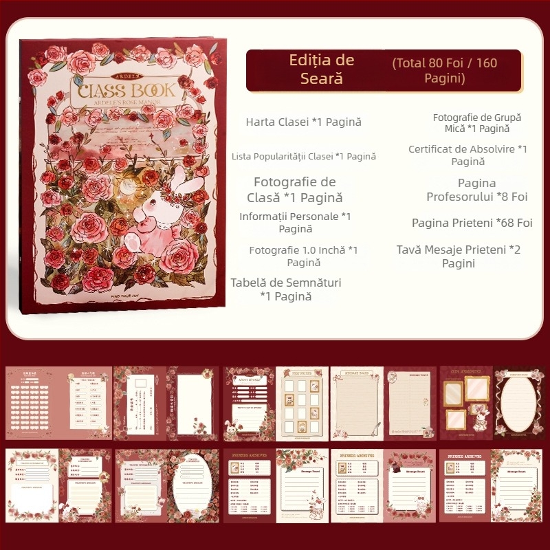 Album de amintiri pentru colegi Fangdao Rose – Stil INS, Adresar și Carte de oaspeți pentru absolvirea clasei a VI-a și a gimnaziului, husă din cauciuc, legare, hârtie