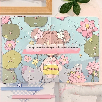 Caiet cu design inspirat de Sakura, legare cu ață, pagini din pulpă de lemn brut, 100–200 pagini, stil tânăr creativ