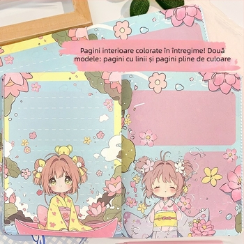 Caiet cu design inspirat de Sakura, legare cu ață, pagini din pulpă de lemn brut, 100–200 pagini, stil tânăr creativ