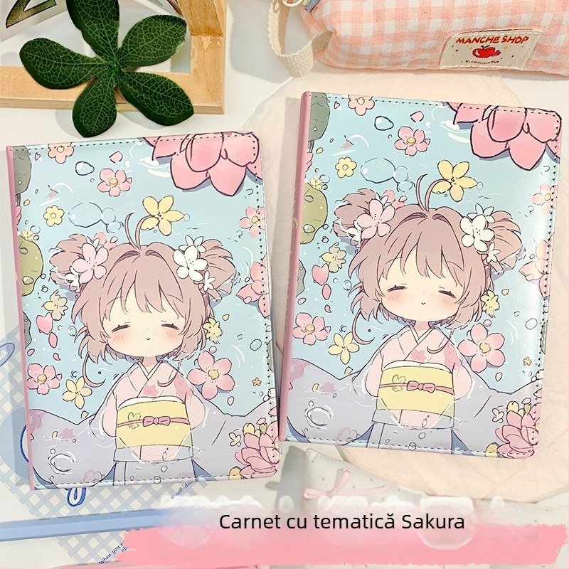 Caiet cu design inspirat de Sakura, legare cu ață, pagini din pulpă de lemn brut, 100–200 pagini, stil tânăr creativ