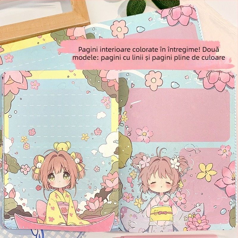 Caiet cu design inspirat de Sakura, legare cu ață, pagini din pulpă de lemn brut, 100–200 pagini, stil tânăr creativ