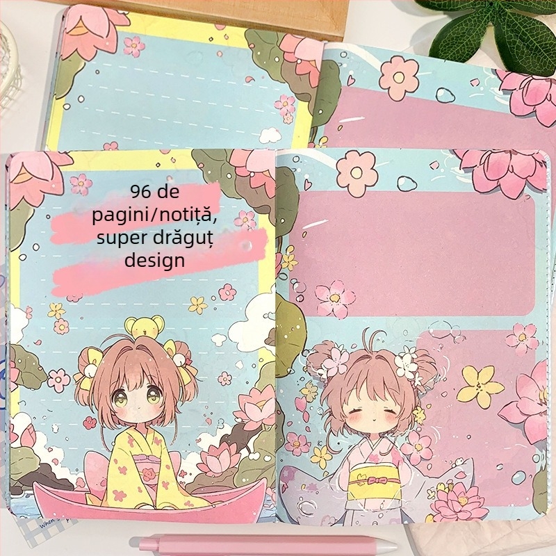 Caiet cu design inspirat de Sakura, legare cu ață, pagini din pulpă de lemn brut, 100–200 pagini, stil tânăr creativ