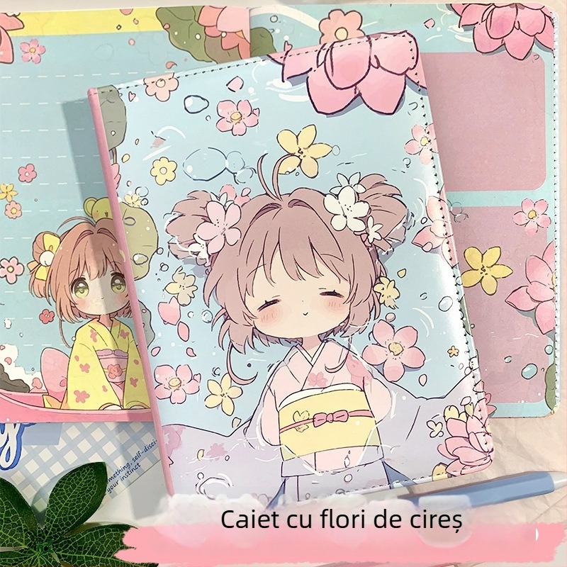 Caiet cu design inspirat de Sakura, legare cu ață, pagini din pulpă de lemn brut, 100–200 pagini, stil tânăr creativ
