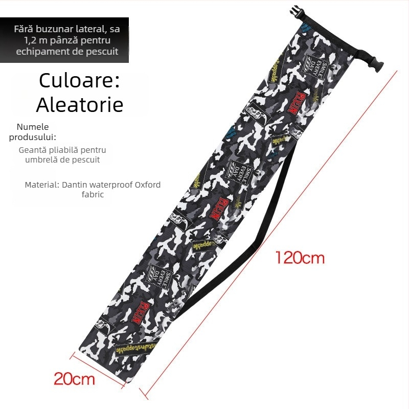 Geantă de echipament de pescuit din pânză, pentru undițe și plase, pliabilă, Oxford, cu buzunar lateral