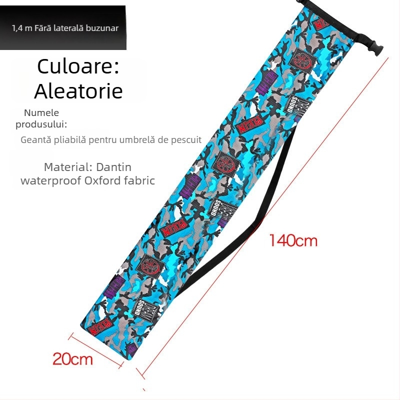 Geantă de echipament de pescuit din pânză, pentru undițe și plase, pliabilă, Oxford, cu buzunar lateral