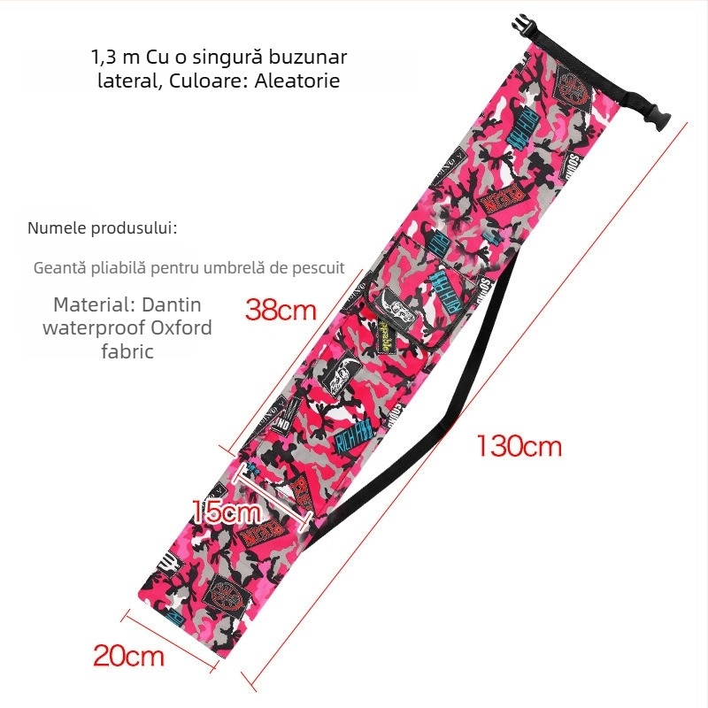 Geantă de echipament de pescuit din pânză, pentru undițe și plase, pliabilă, Oxford, cu buzunar lateral