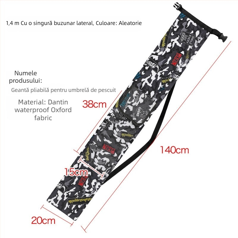 Geantă de echipament de pescuit din pânză, pentru undițe și plase, pliabilă, Oxford, cu buzunar lateral