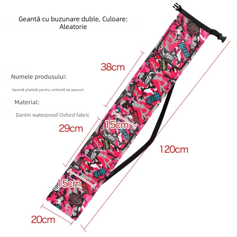 Geantă de echipament de pescuit din pânză, pentru undițe și plase, pliabilă, Oxford, cu buzunar lateral