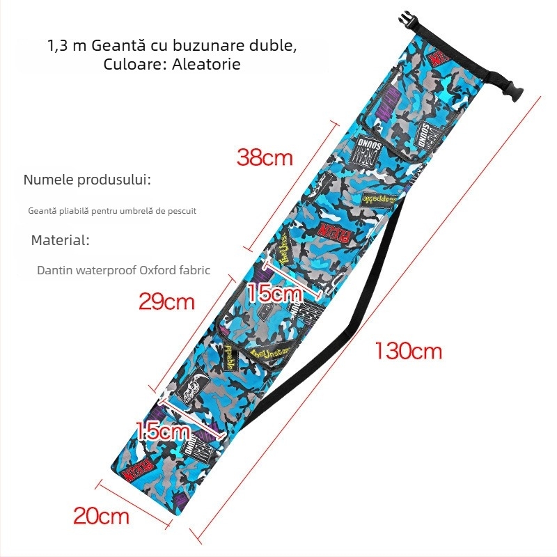 Geantă de echipament de pescuit din pânză, pentru undițe și plase, pliabilă, Oxford, cu buzunar lateral