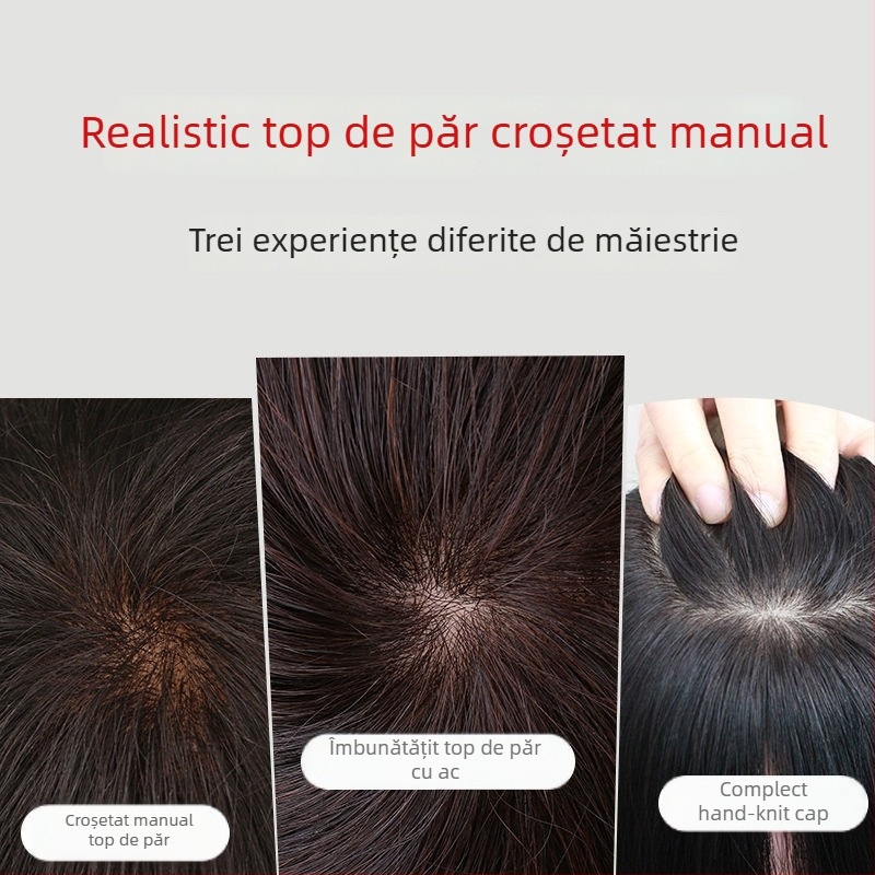 Perucă scurtă din păr real pentru femei de vârstă mijlocie și în vârstă, construcție cu mecanism, potrivită pentru orice nuanță de piele și formă a feței