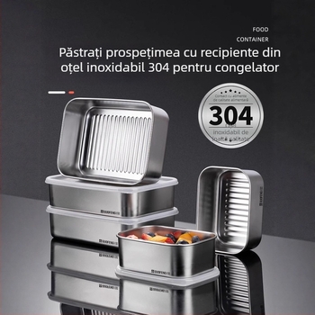 Cutie de păstrare a alimentelor din oțel inoxidabil 304, pătrată, cu compartiment divizat, etanșă, stil minimalist, un singur strat, capacitate 501–1000 ml